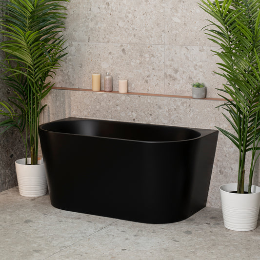 Avalon 1300mm Back to Wall Freestanding Bath, Matte Black