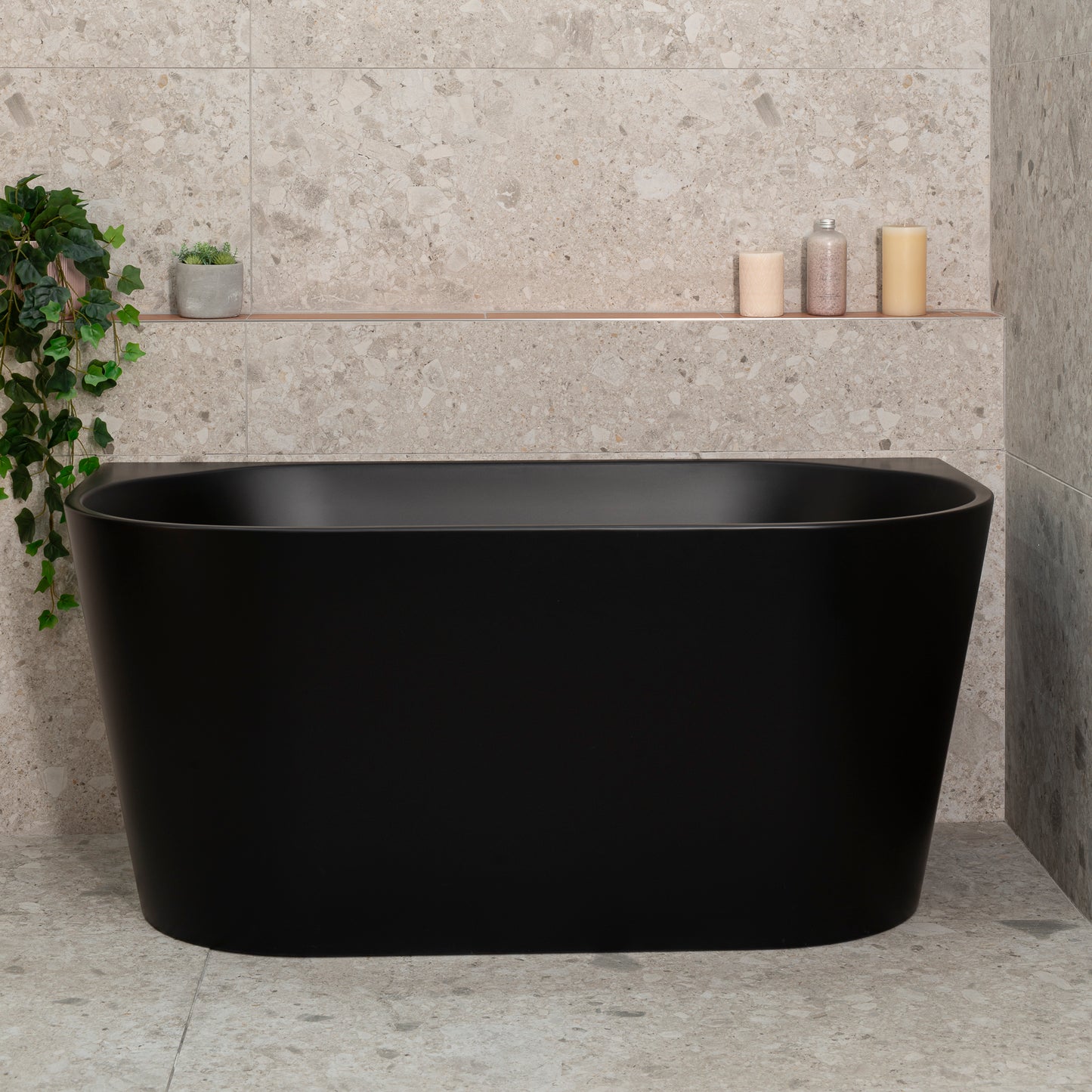 Avalon 1300mm Back to Wall Freestanding Bath, Matte Black