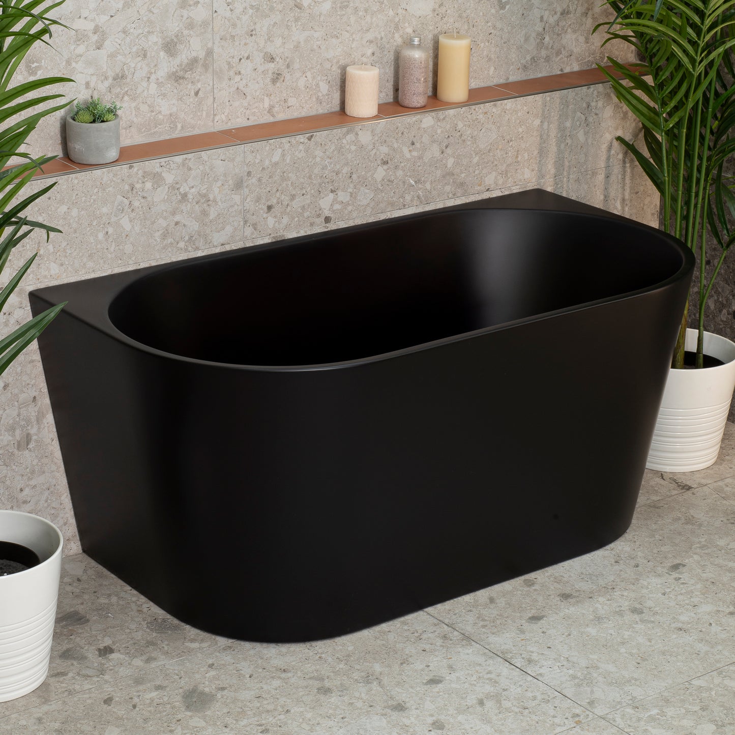 Avalon 1300mm Back to Wall Freestanding Bath, Matte Black