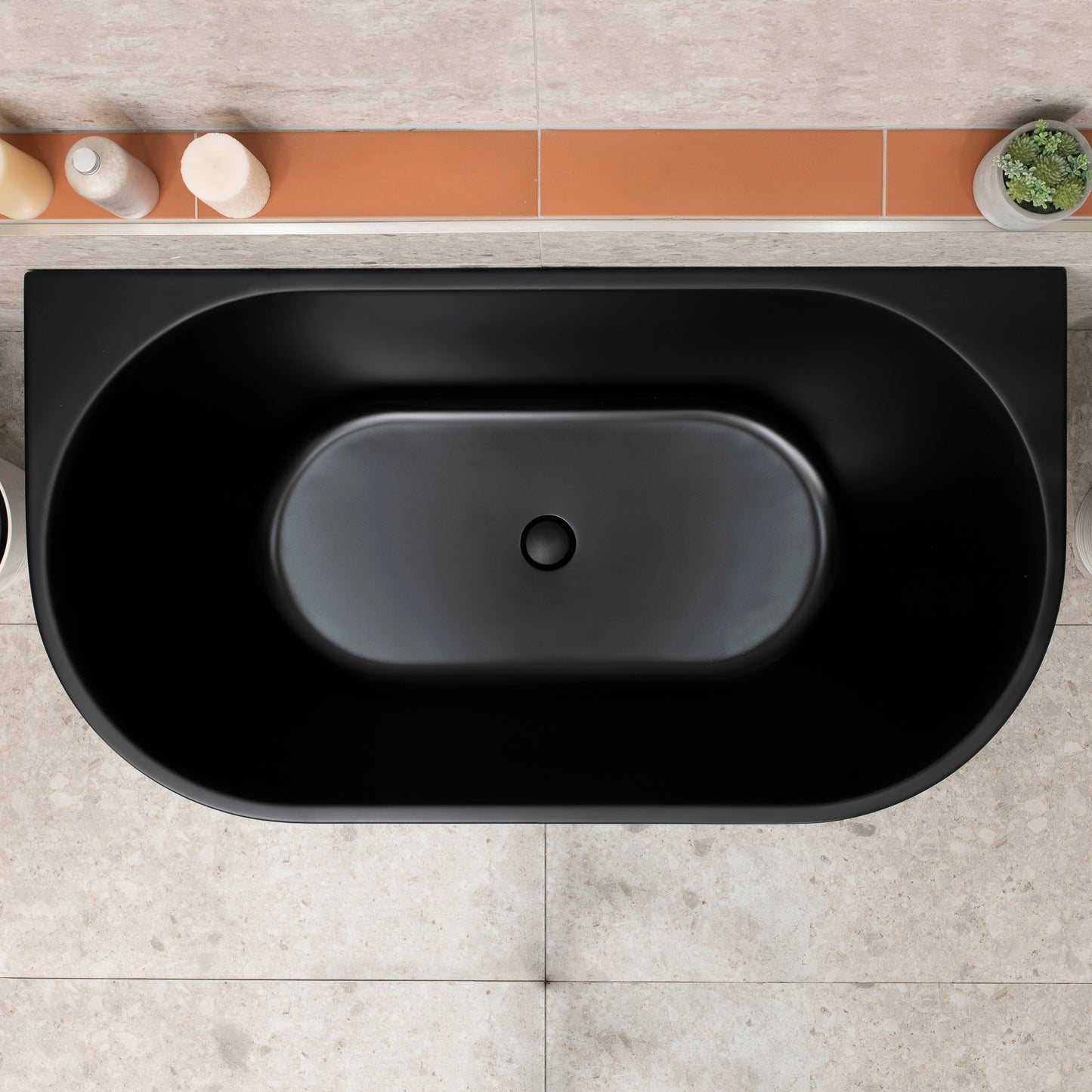 Avalon 1300mm Back to Wall Freestanding Bath, Matte Black
