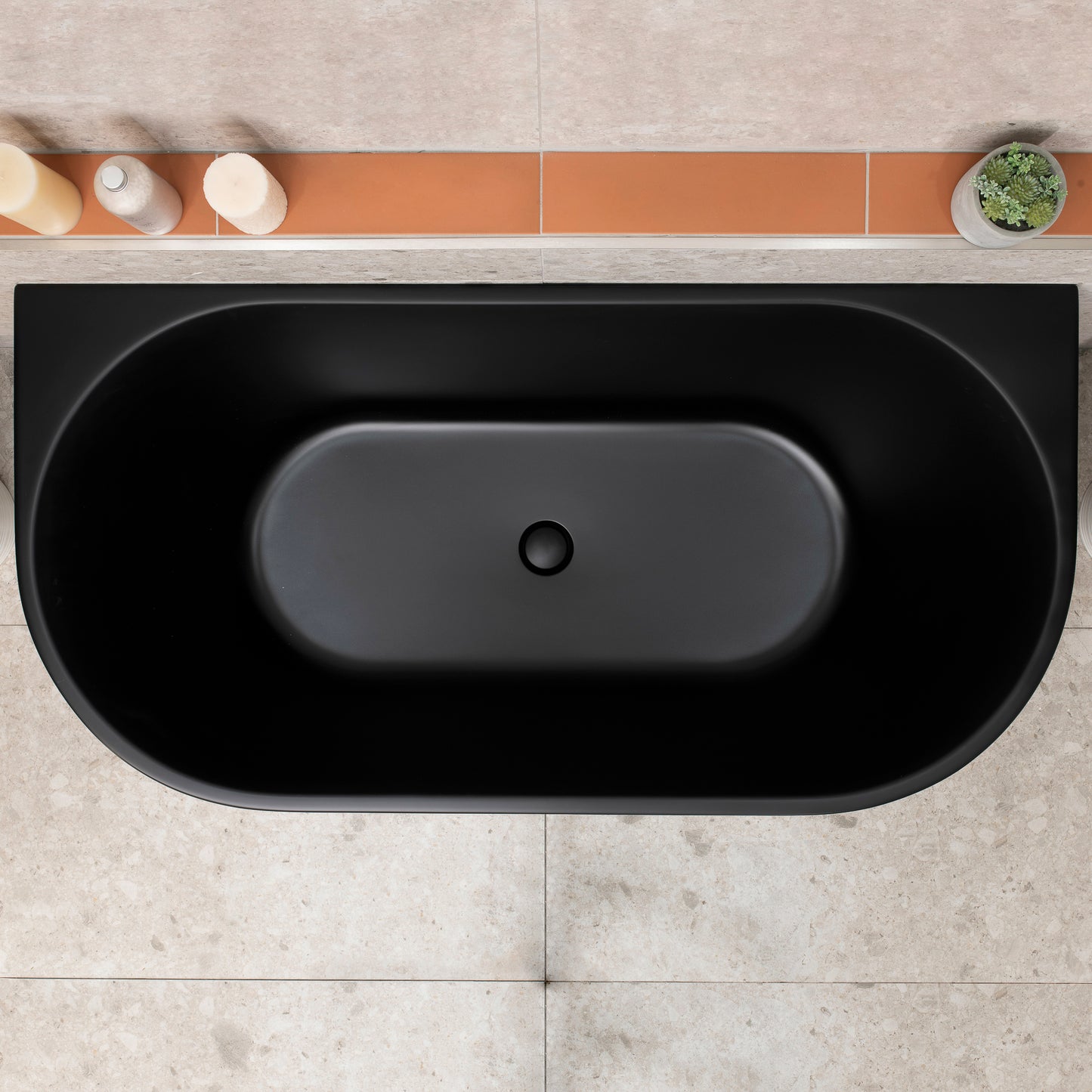 Avalon 1400mm Back to Wall Freestanding Bath, Matte Black