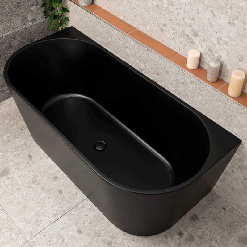 Avalon 1600mm Back to Wall Freestanding Bath, Matte Black