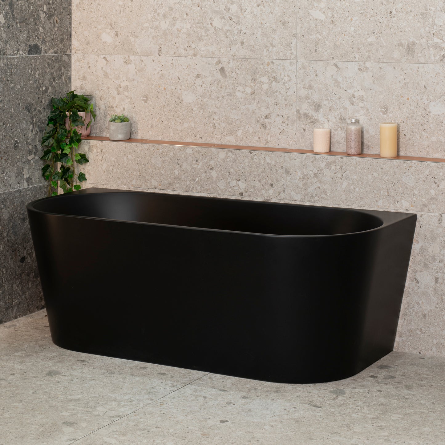 Avalon 1600mm Back to Wall Freestanding Bath, Matte Black