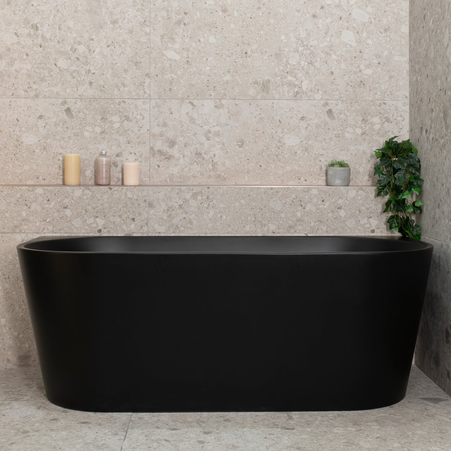 Avalon 1600mm Back to Wall Freestanding Bath, Matte Black