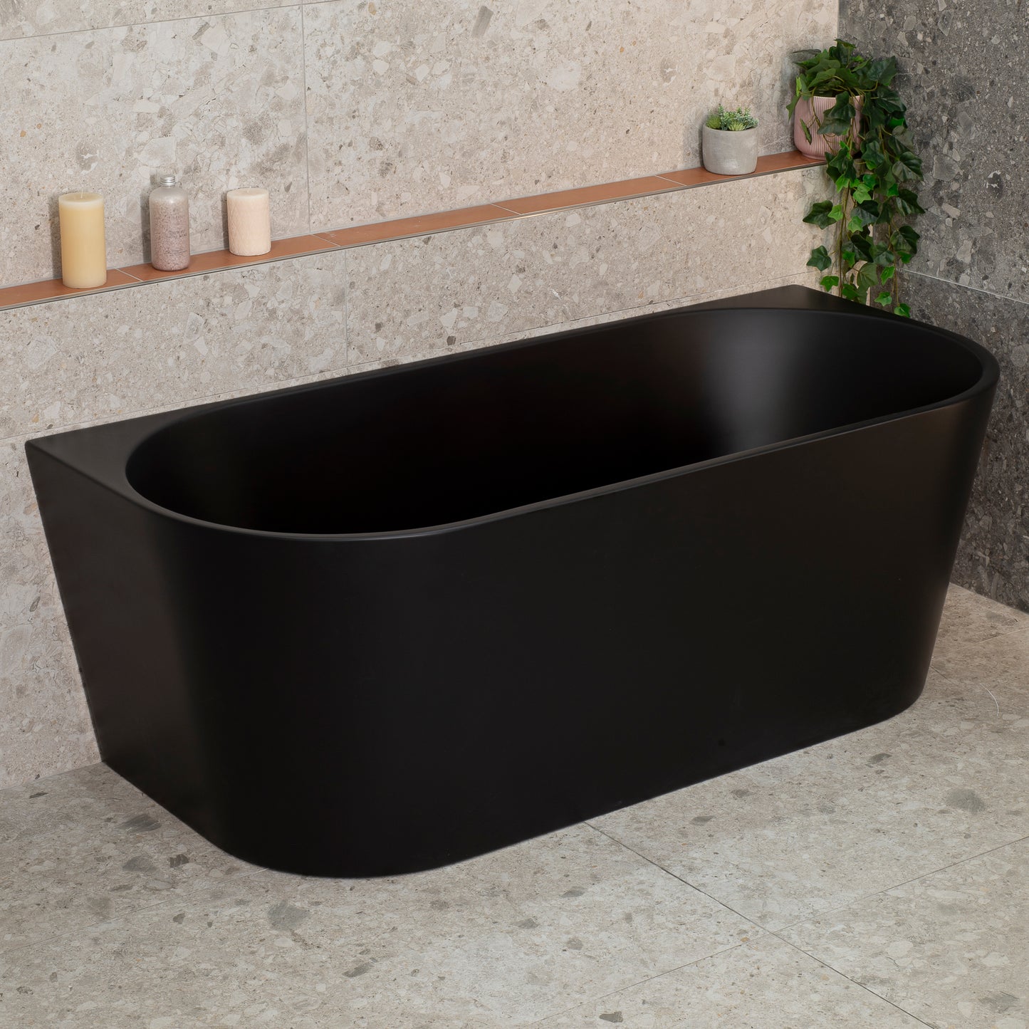Avalon 1600mm Back to Wall Freestanding Bath, Matte Black