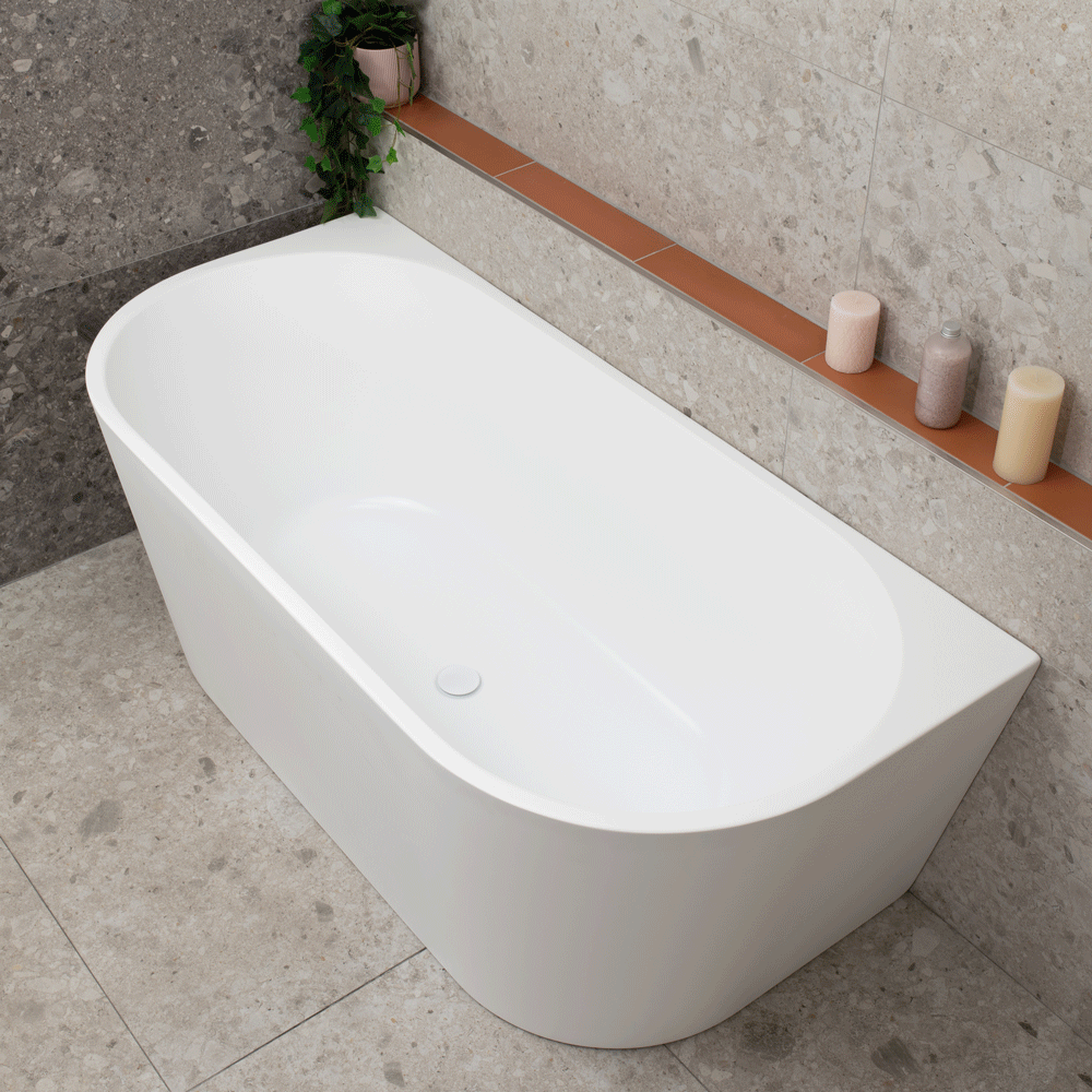 Avalon 1600mm Back to Wall Freestanding Bath, Matte White