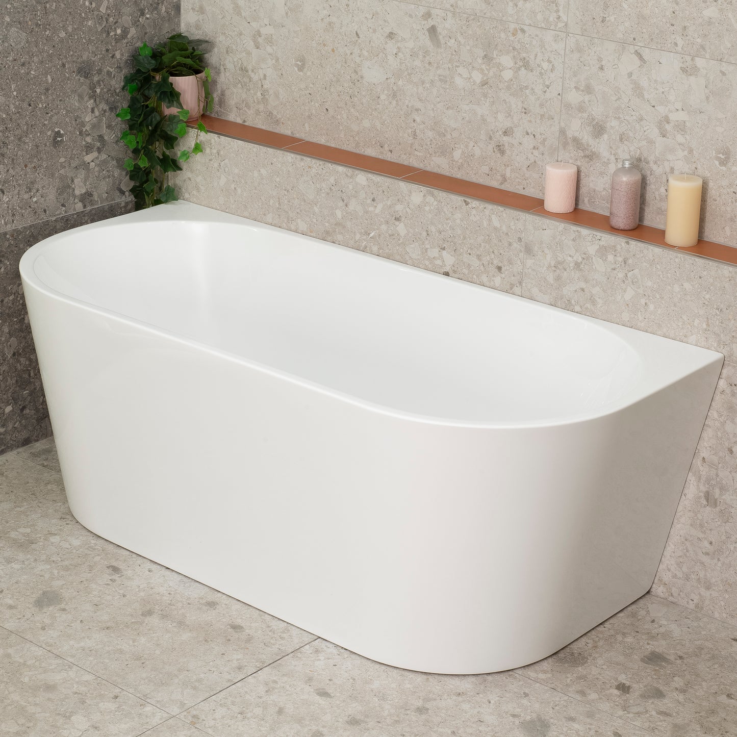 Avalon 1600mm Back to Wall Freestanding Bath, Matte White
