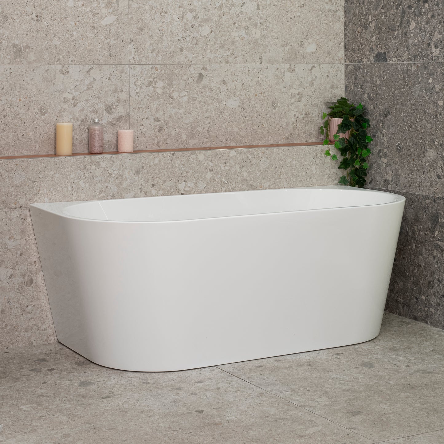 Avalon 1600mm Back to Wall Freestanding Bath, Matte White