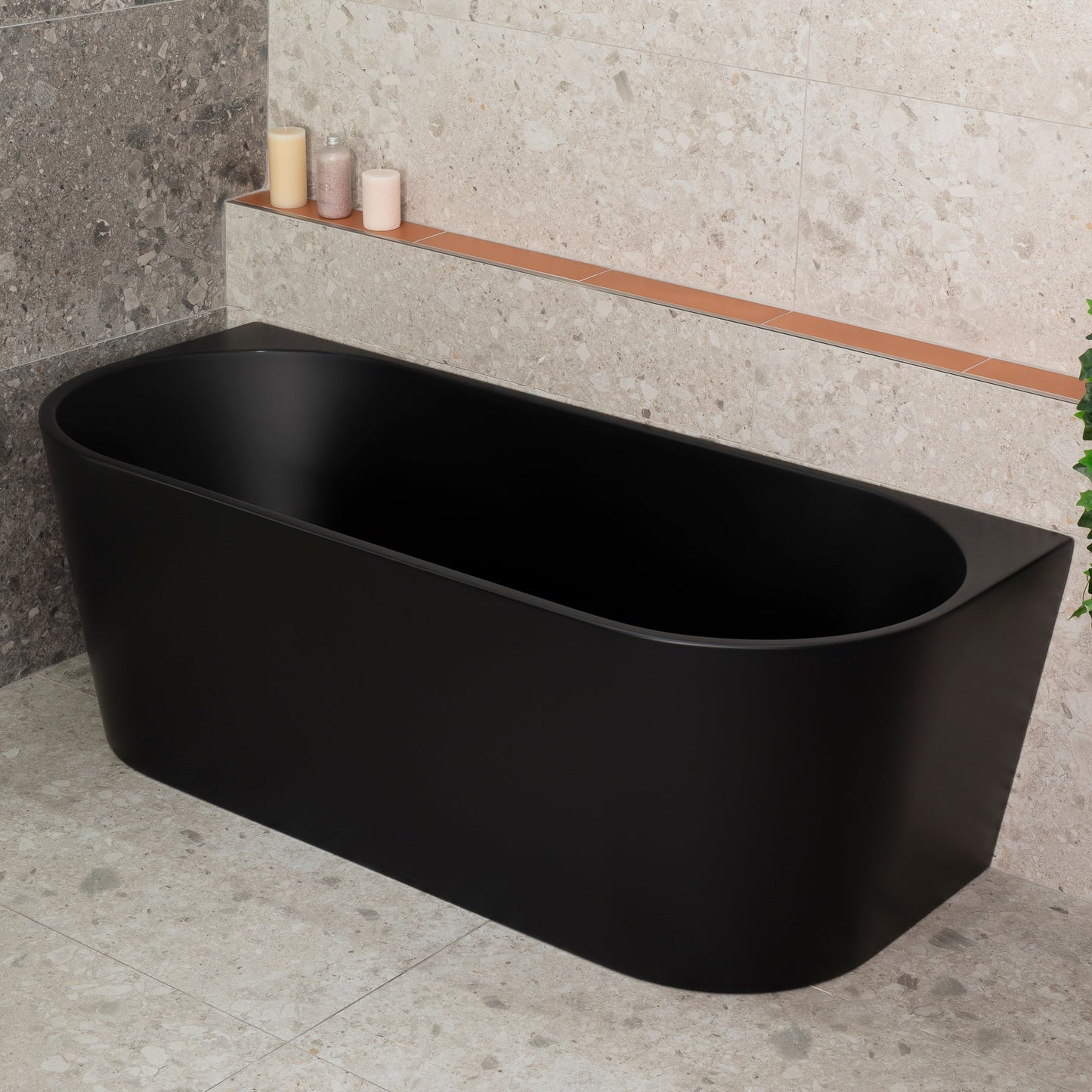 Avalon 1700mm Back to Wall Freestanding Bath, Matte Black