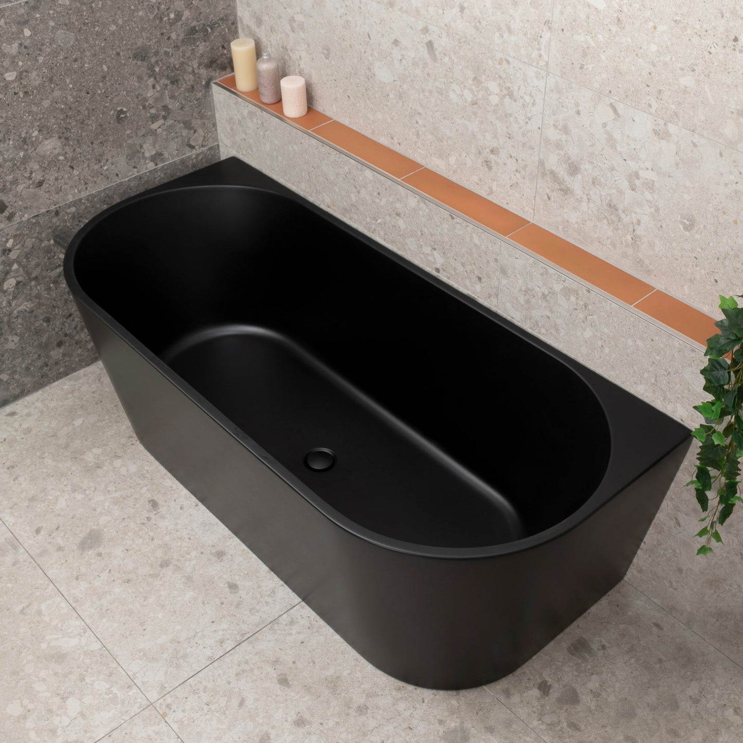 Avalon 1700mm Back to Wall Freestanding Bath, Matte Black