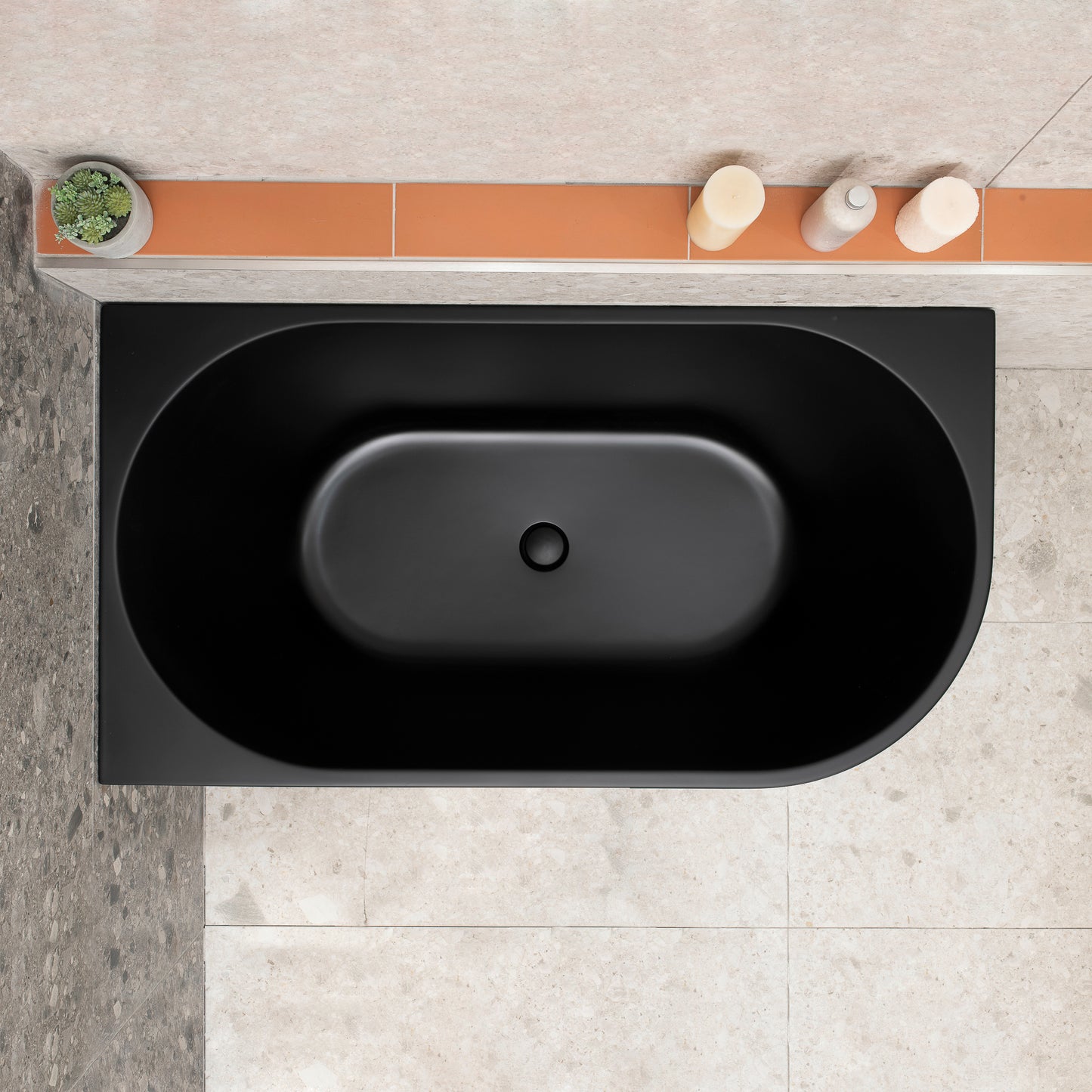 Avalon 1300mm Left Corner Freestanding Bath, Matte Black