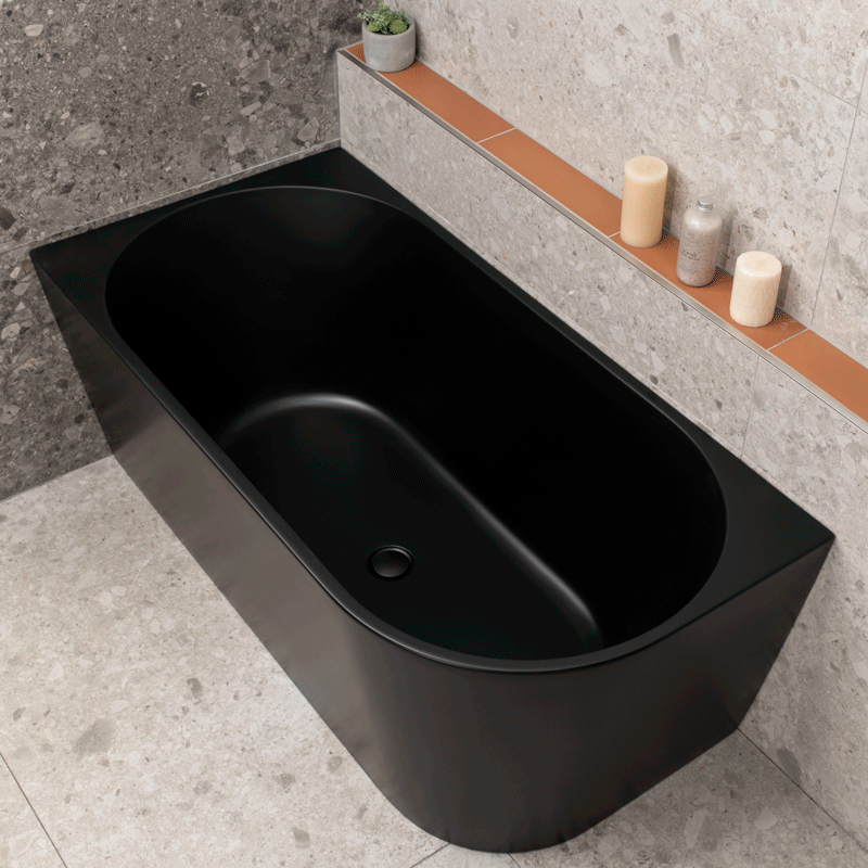 Avalon 1400mm Left Corner Freestanding Bath, Matte Black