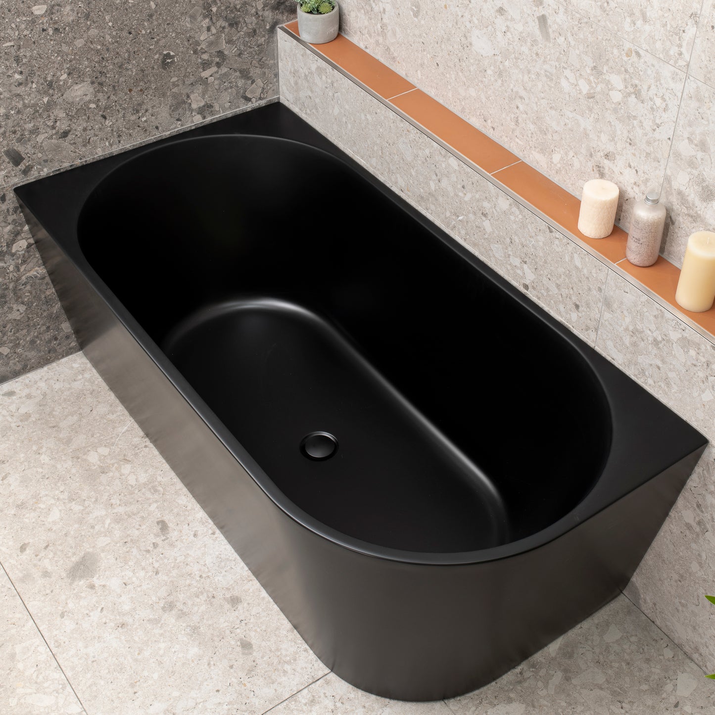 Avalon 1500mm Left Corner Freestanding Bath, Matte Black