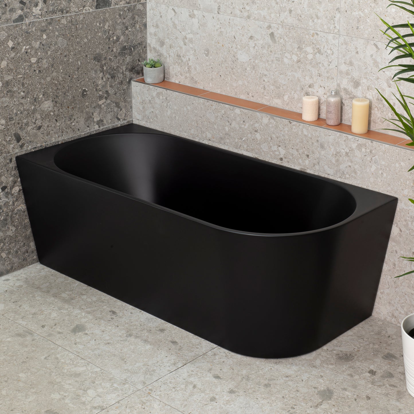 Avalon 1600mm Left Corner Freestanding Bath, Matte Black