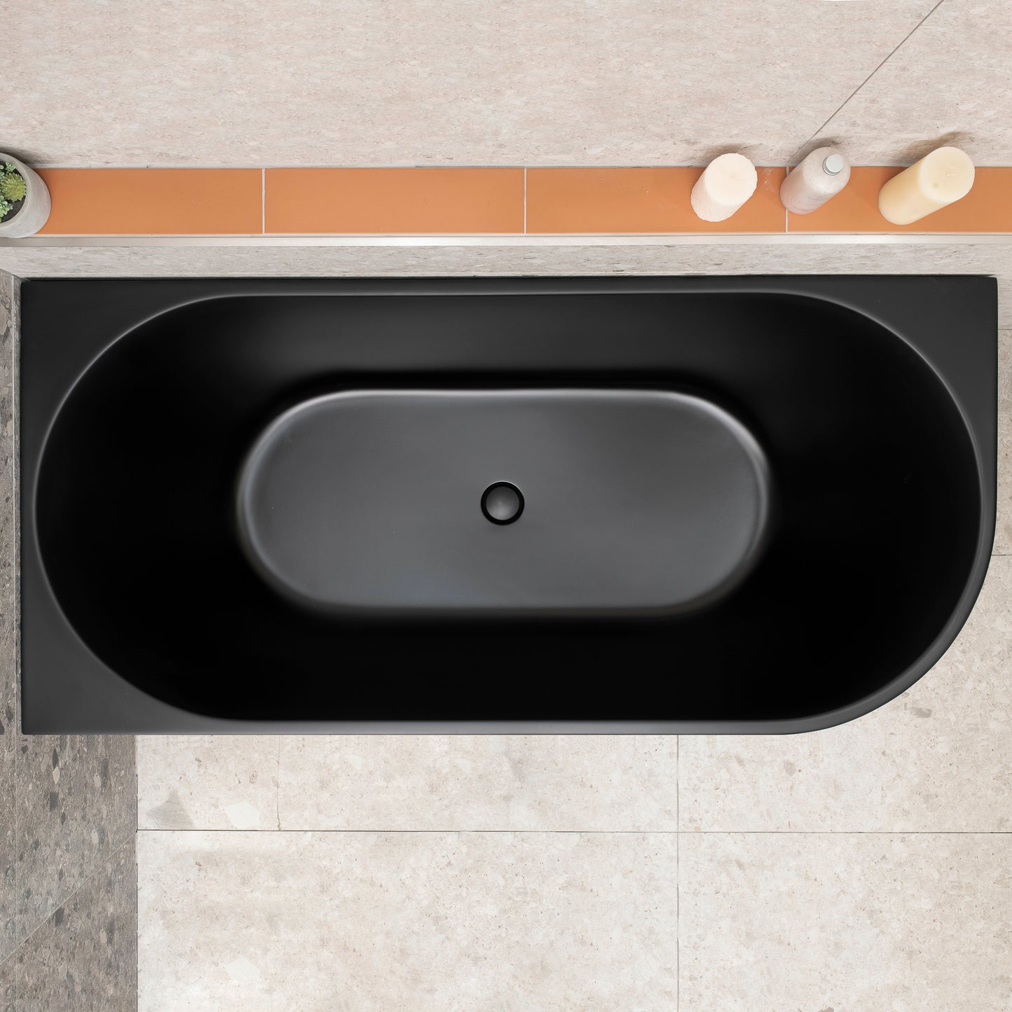 Avalon 1600mm Left Corner Freestanding Bath, Matte Black
