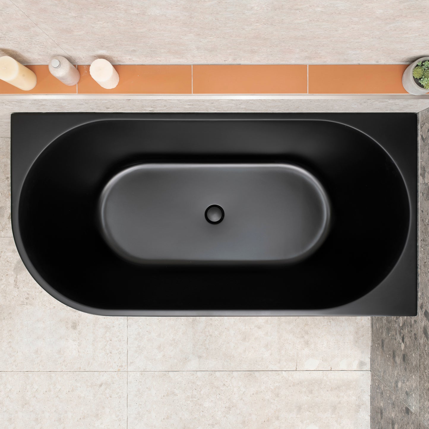 Avalon 1500mm Right Corner Freestanding Bath, Matte Black