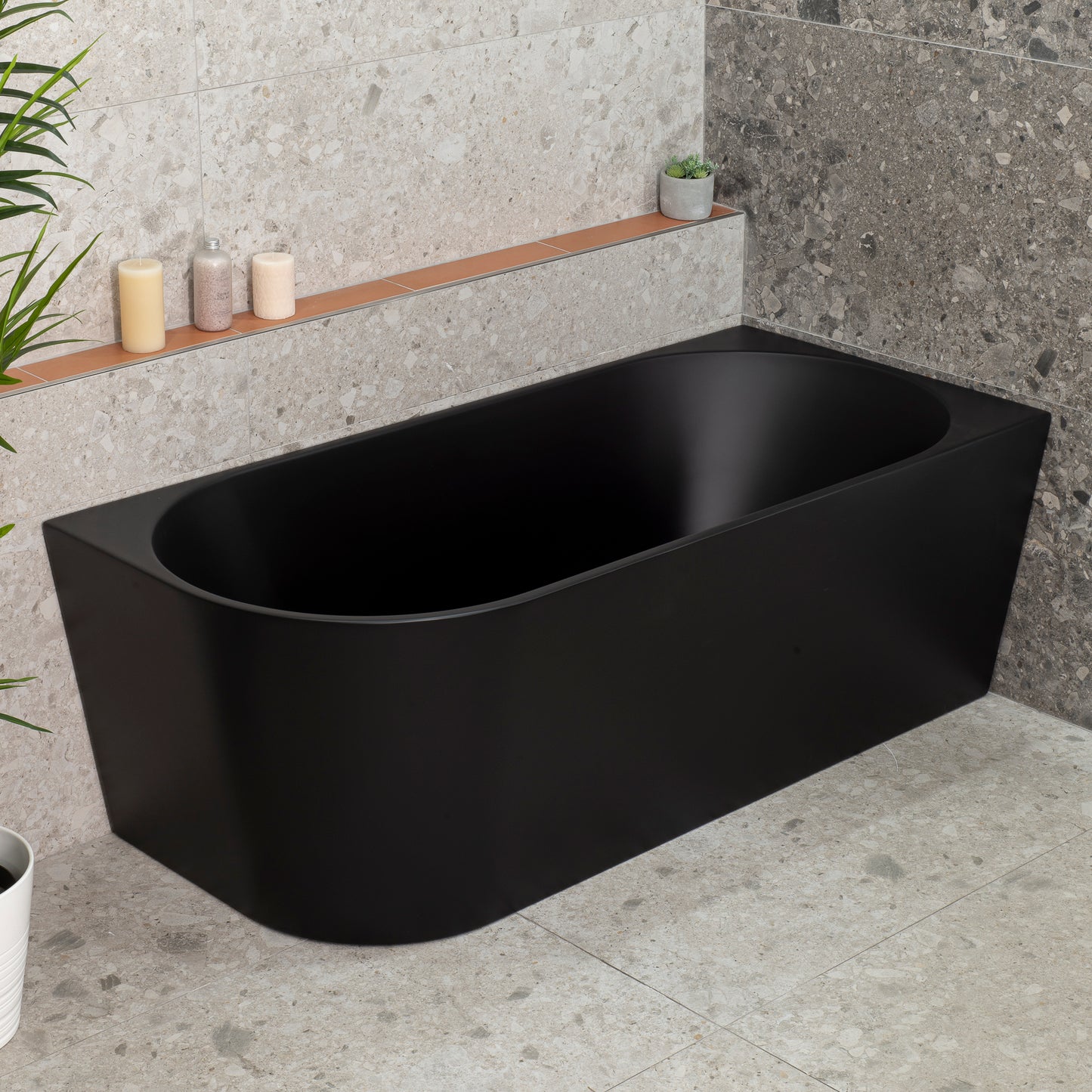 Avalon 1600mm Right Corner Freestanding Bath, Matte Black