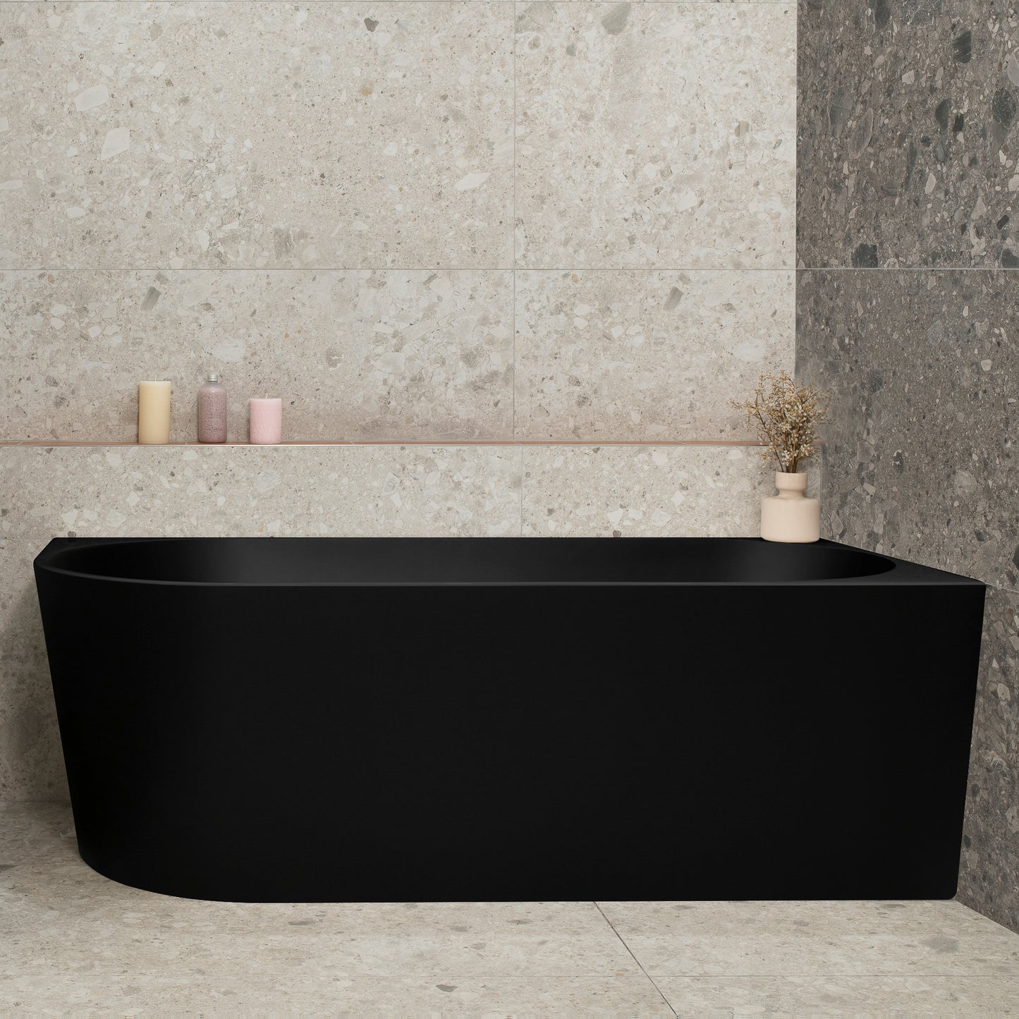 Avalon 1700mm Right Corner Freestanding Bath, Matte Black
