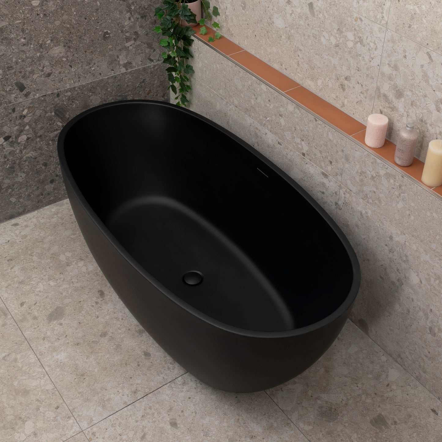 Byron Egg 1500mm Oval Freestanding Bath with Overflow, Matte Black