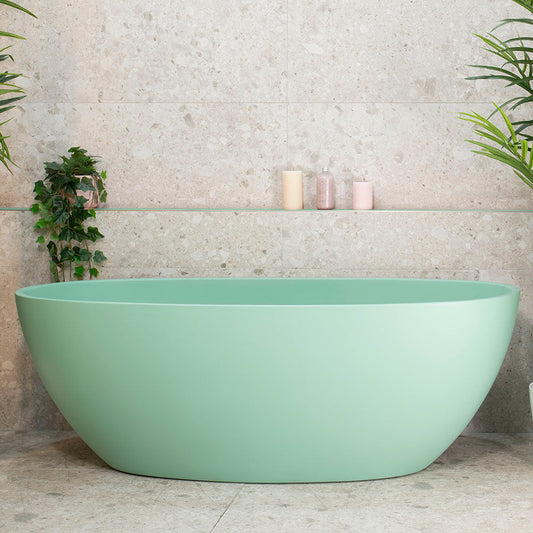 Byron Egg 63 inch Acrylic Freestanding Oval Bathtub, Matte Mint Green - SPECIAL EDITION