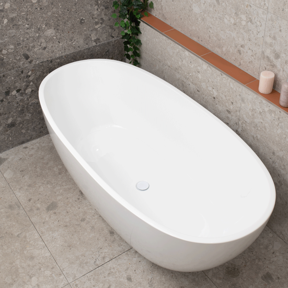 Byron Egg 1700mm Oval Freestanding Bath, Gloss White