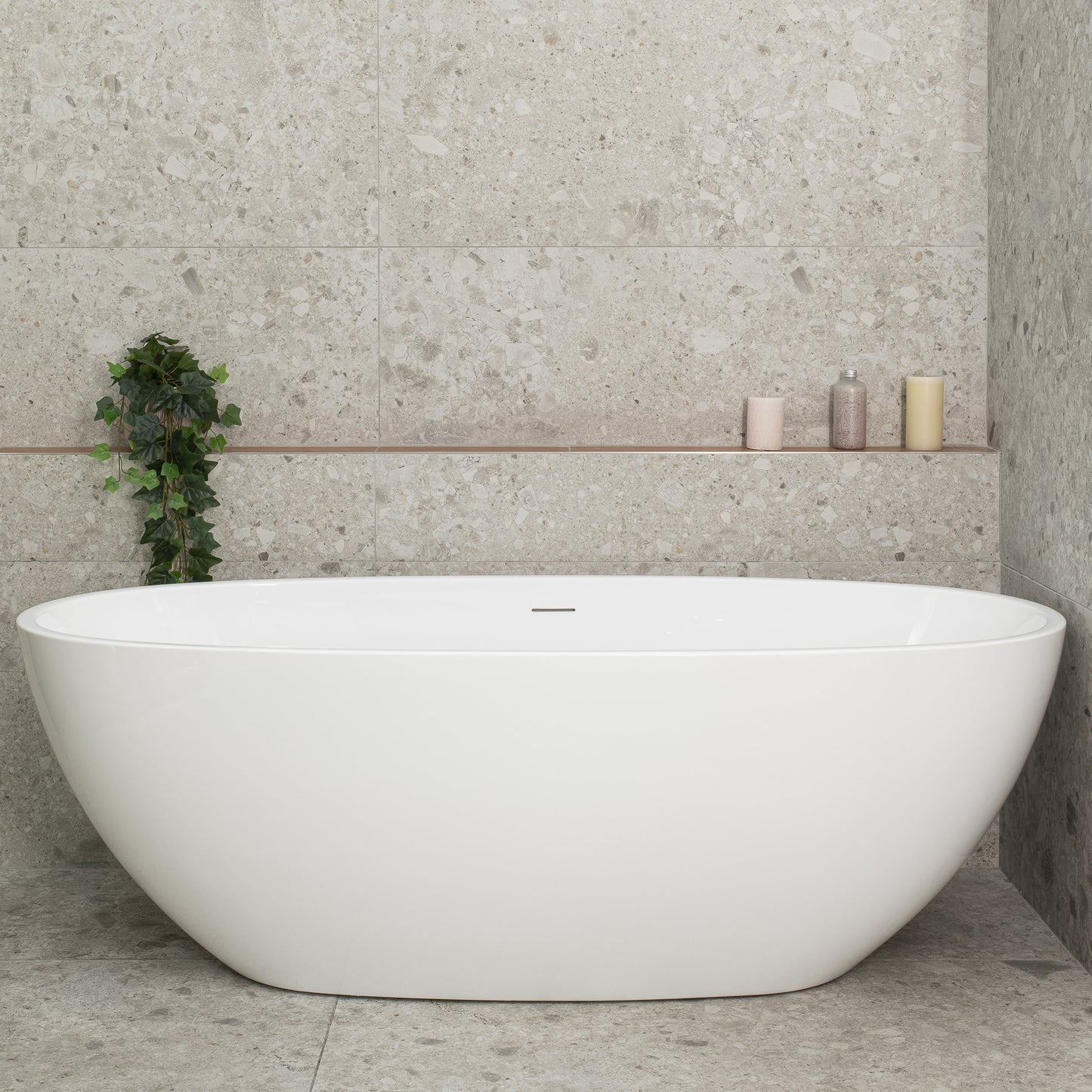 Byron Egg 1700mm Oval Freestanding Bath with Overflow, Gloss White