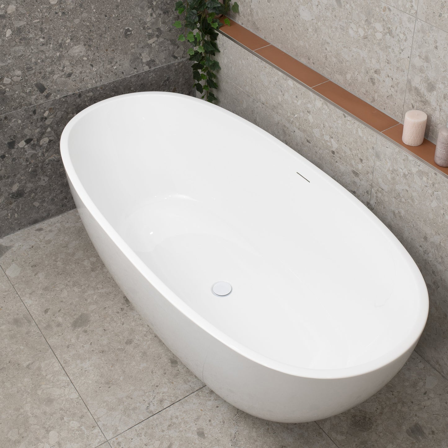 Byron Egg 1700mm Oval Freestanding Bath with Overflow, Gloss White