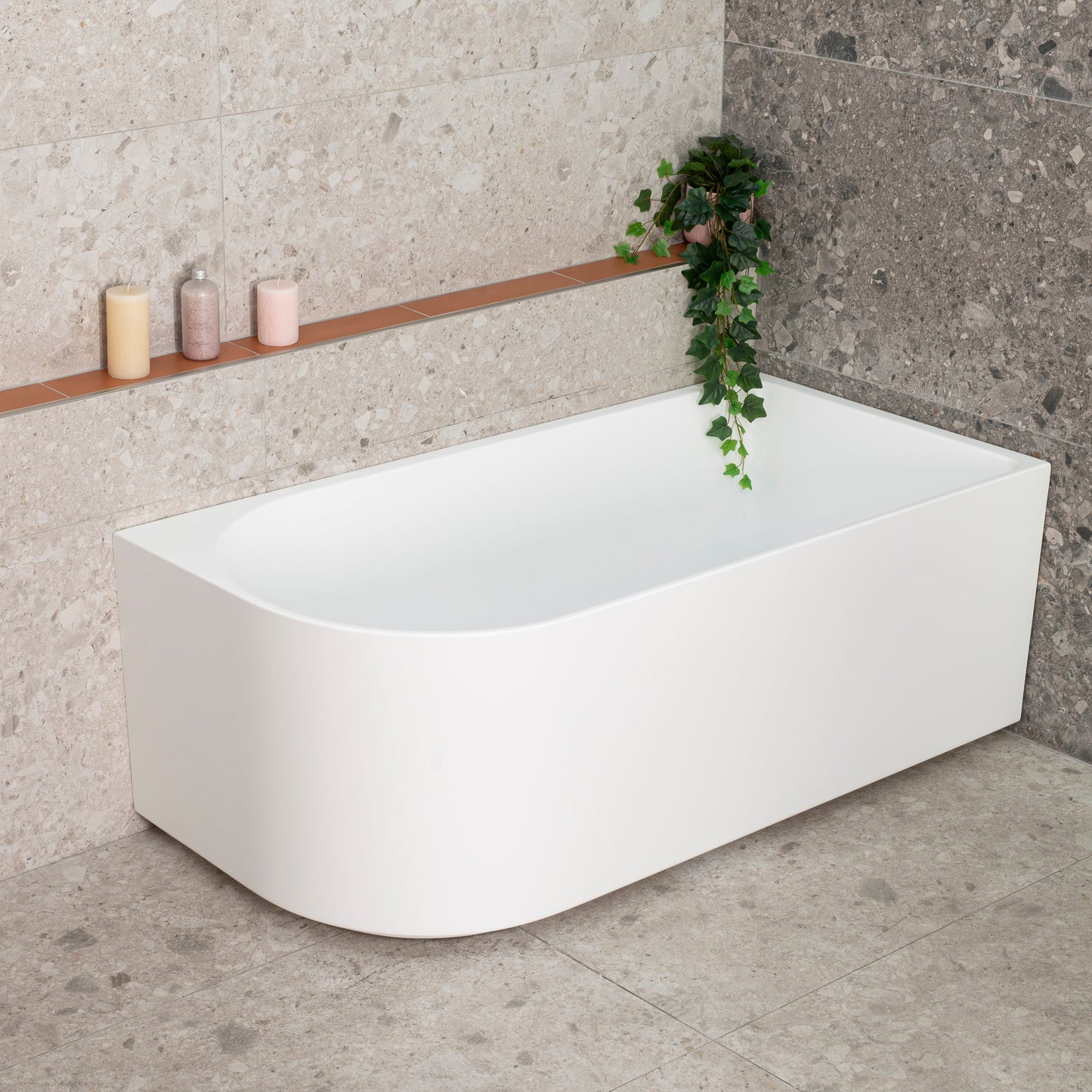 Arco 1500mm Freestanding Right Corner Bath, Matte White