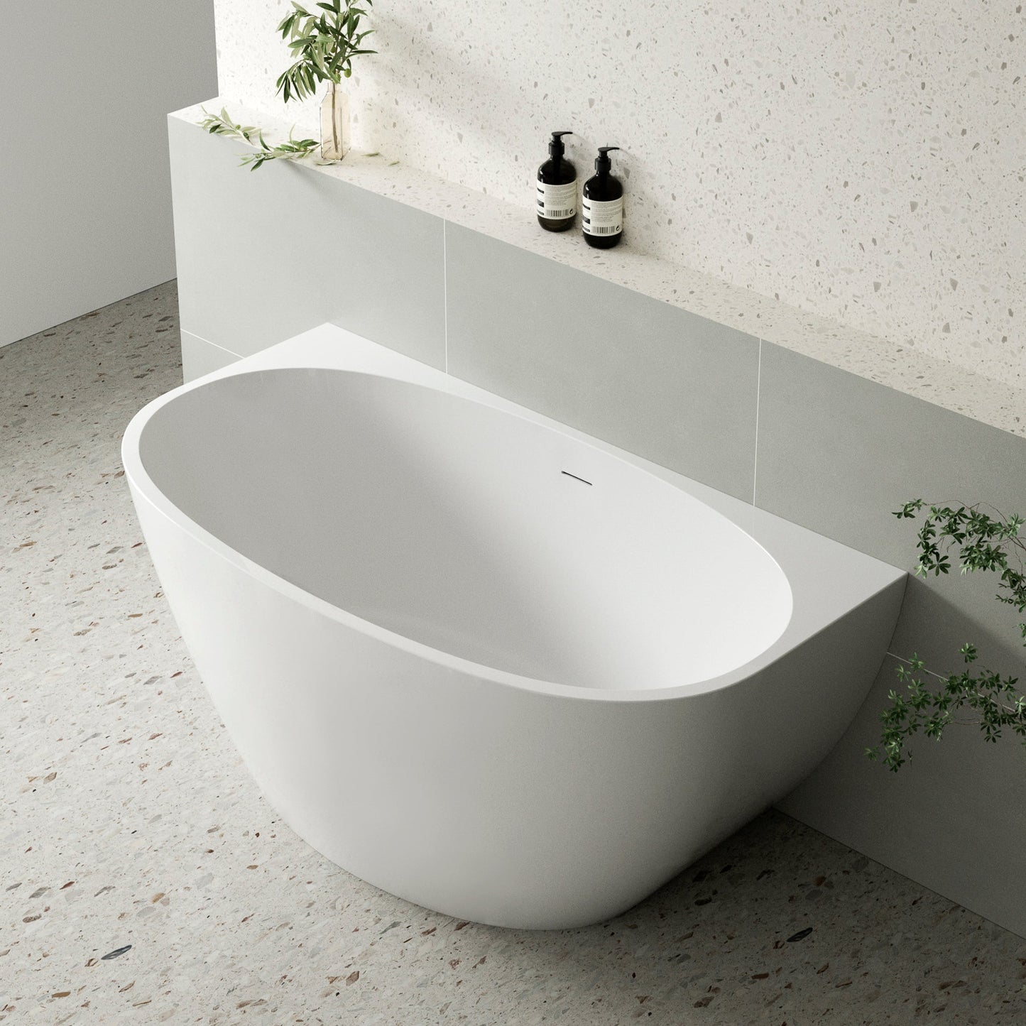 Byron Egg 1300mm Back to Wall Freestanding Bath, Gloss White