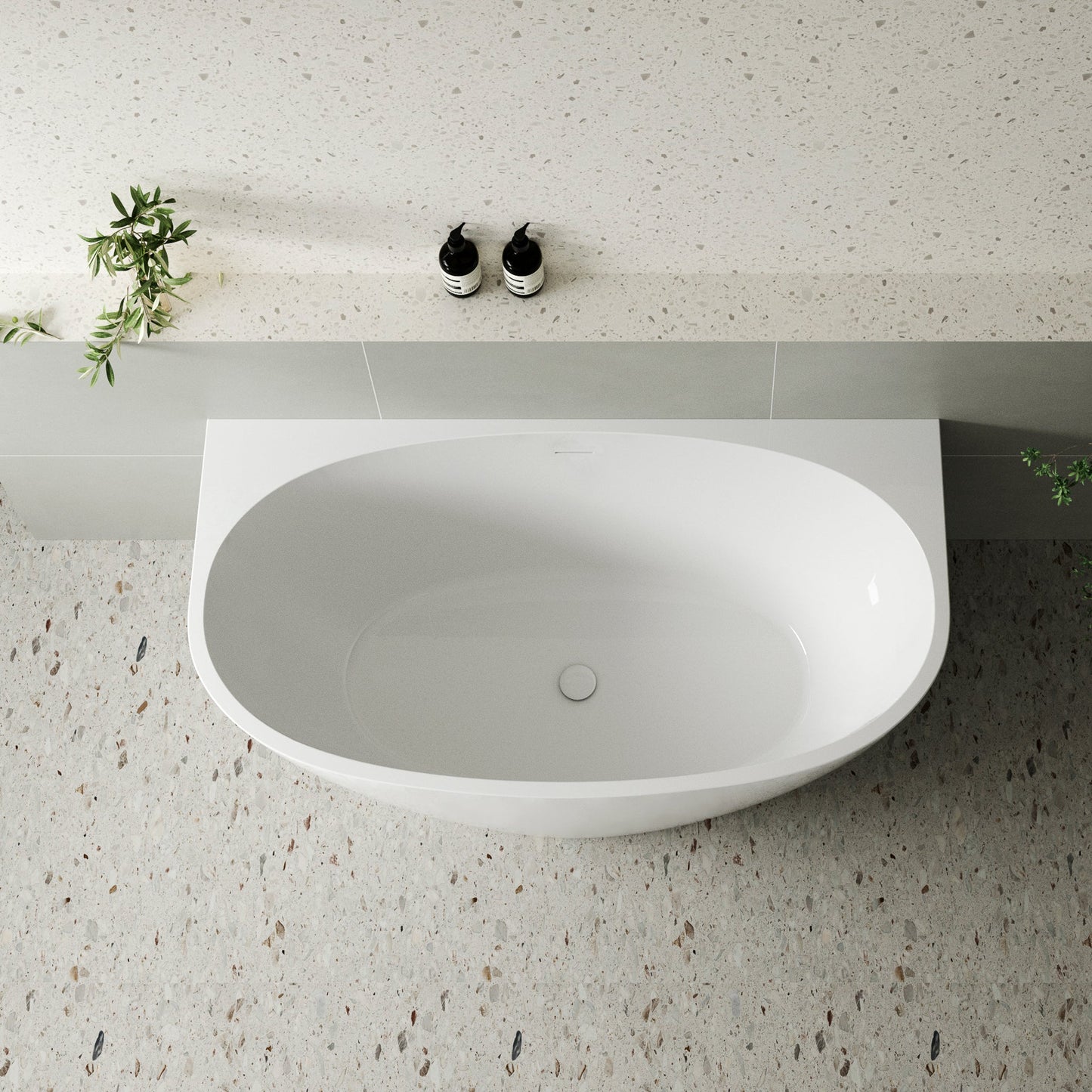 Byron Egg 1300mm Back to Wall Freestanding Bath, Gloss White