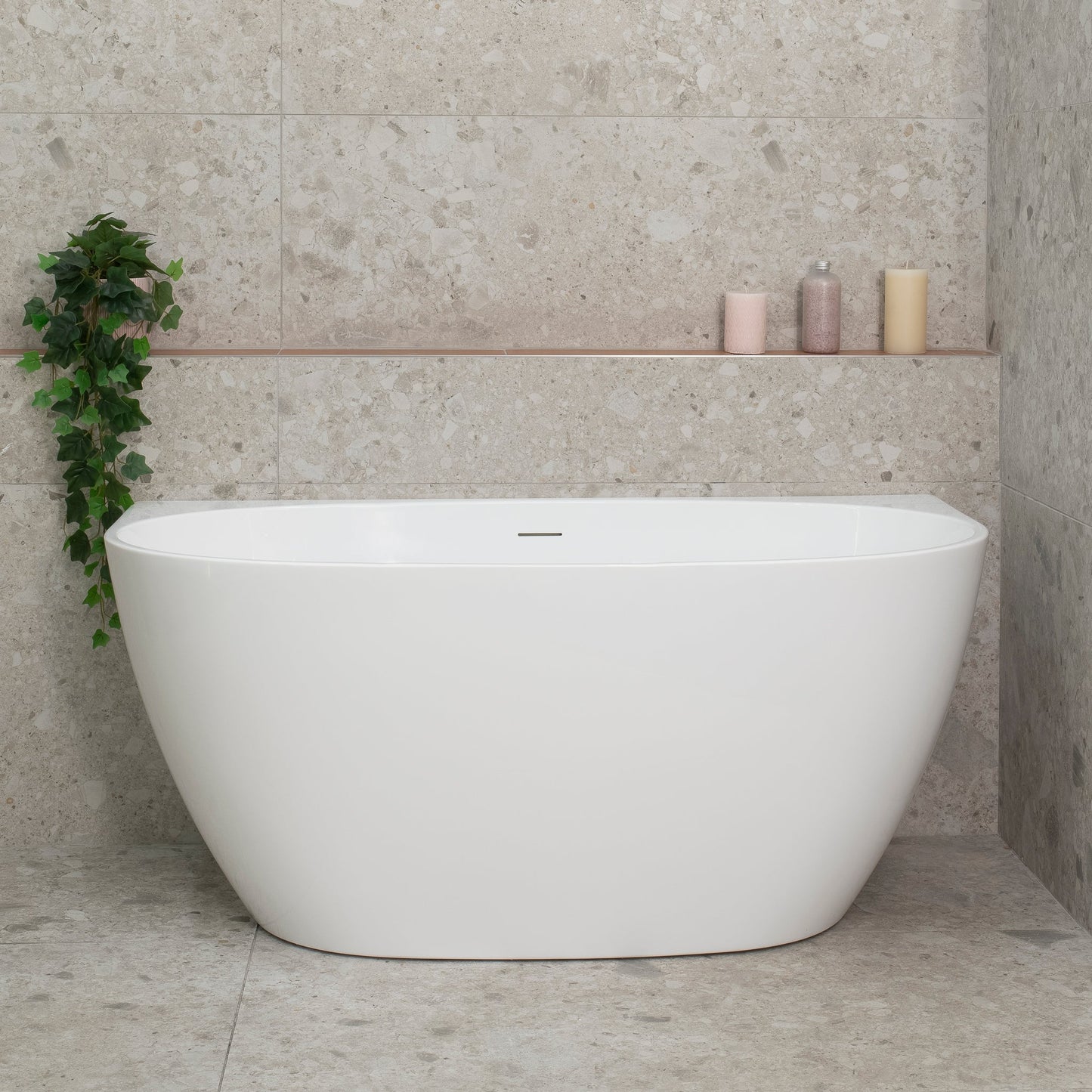 Byron Egg 1300mm Back to Wall Freestanding Bath, Gloss White