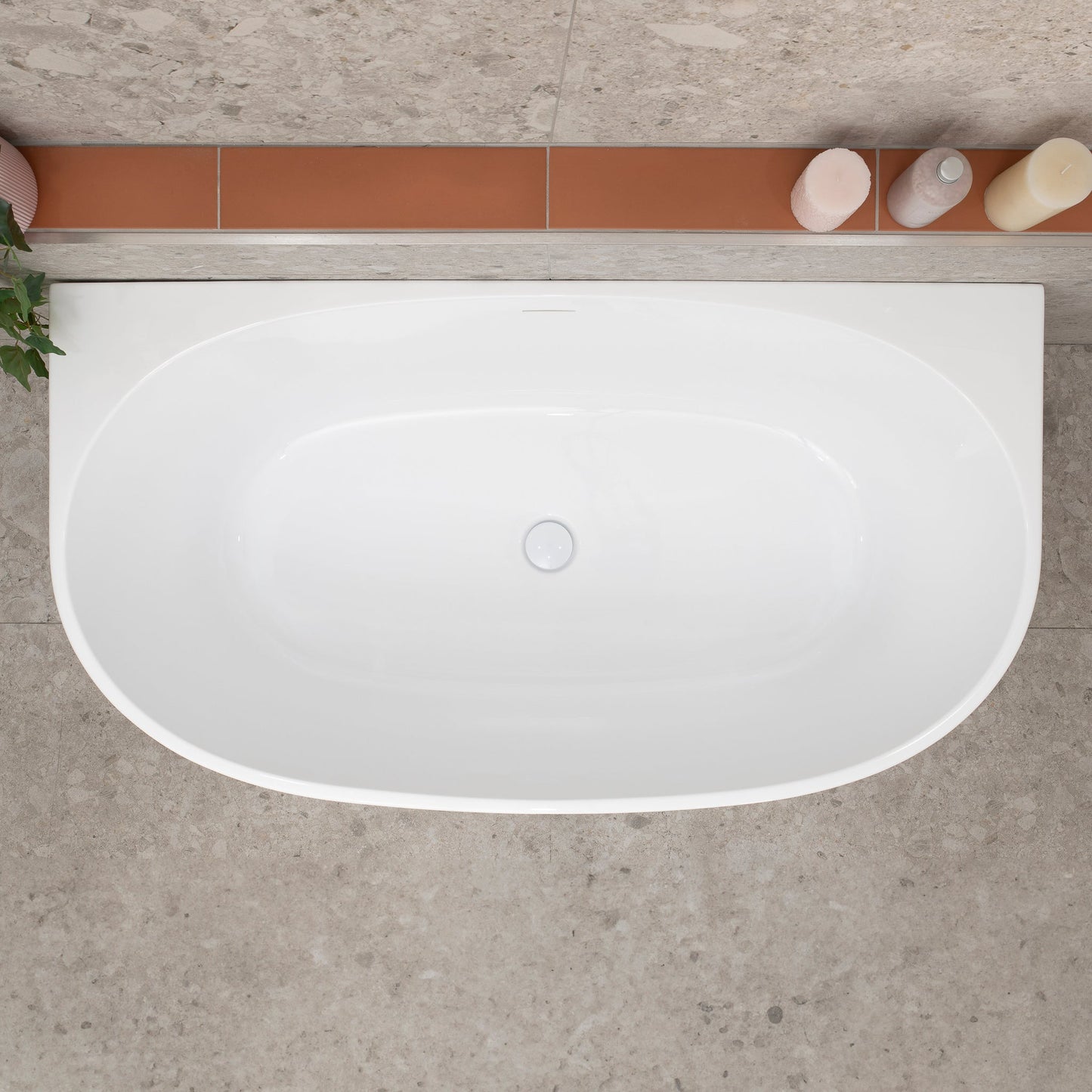 Byron Egg 1300mm Back to Wall Freestanding Bath, Gloss White
