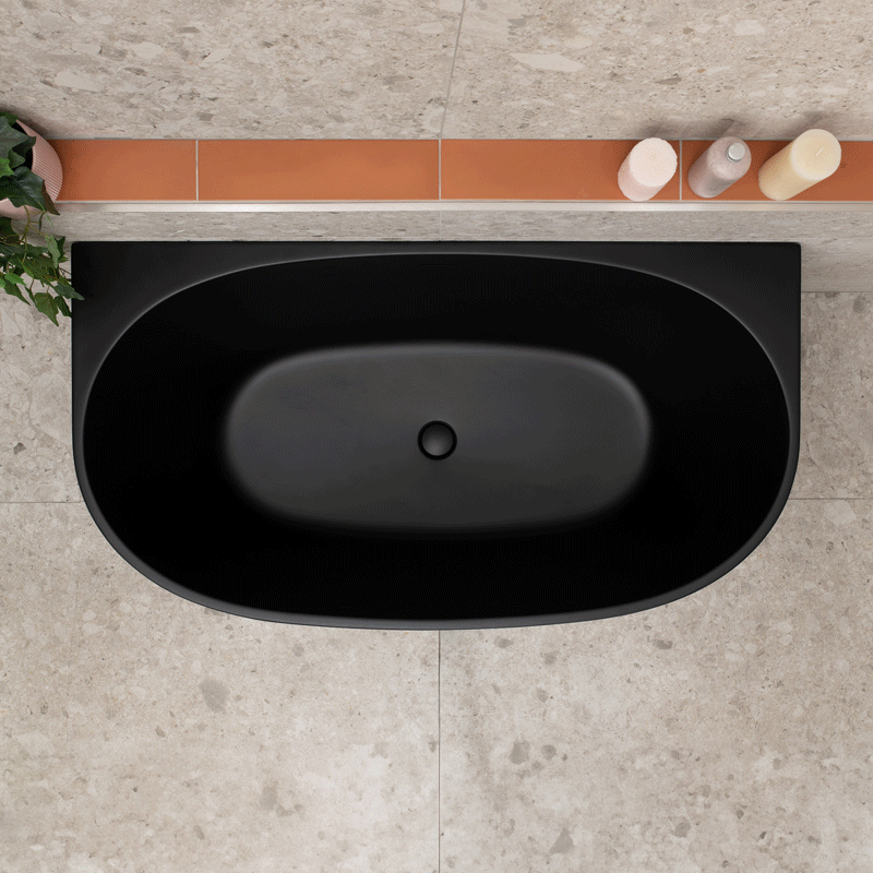 Byron Egg 1300mm Back to Wall Freestanding Bath, Matte Black