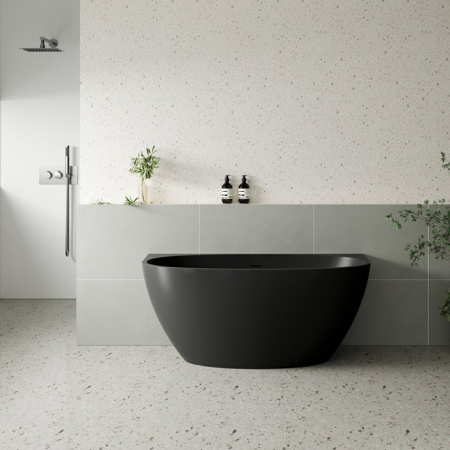 Byron Egg 1300mm Back to Wall Freestanding Bath, Matte Black