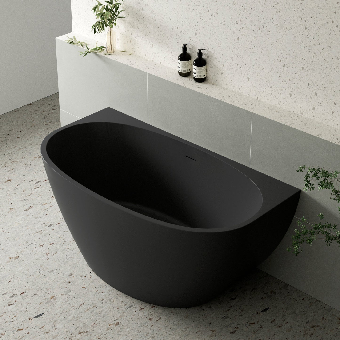 Byron Egg 1300mm Back to Wall Freestanding Bath, Matte Black