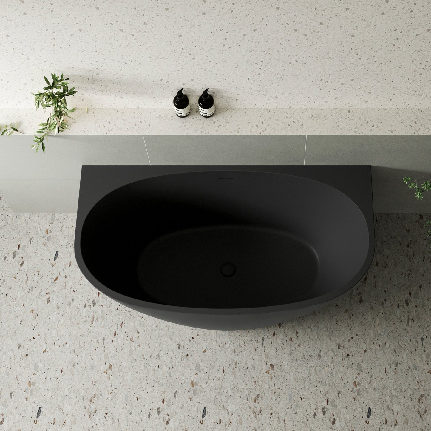 Byron Egg 1300mm Back to Wall Freestanding Bath, Matte Black