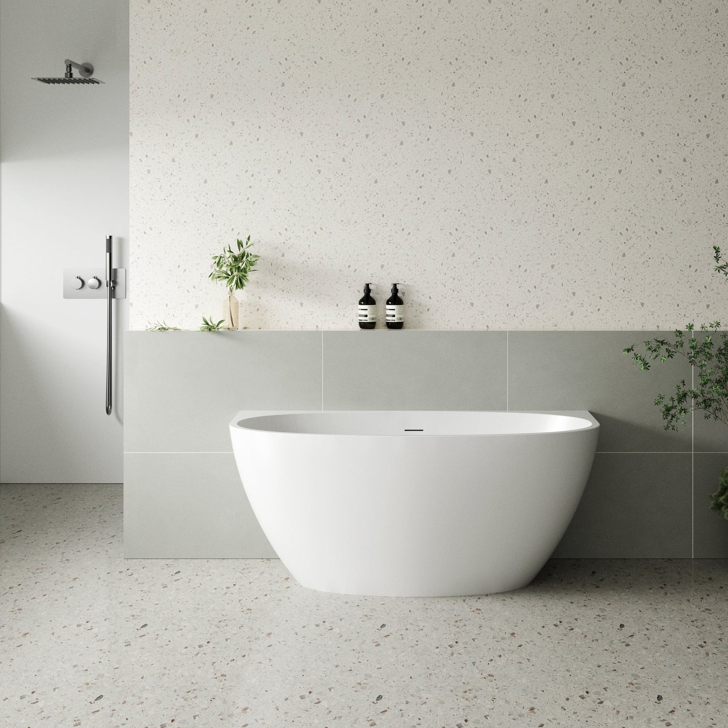 Byron Egg 1300mm Back to Wall Freestanding Bath, Matte White