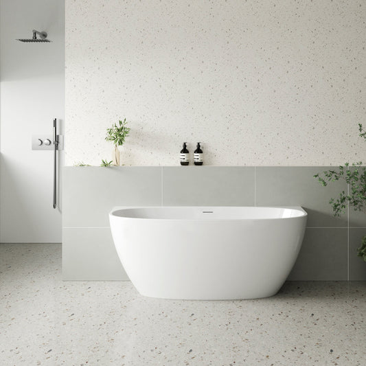 Byron Egg 1400mm Back to Wall Freestanding Bath, Gloss White