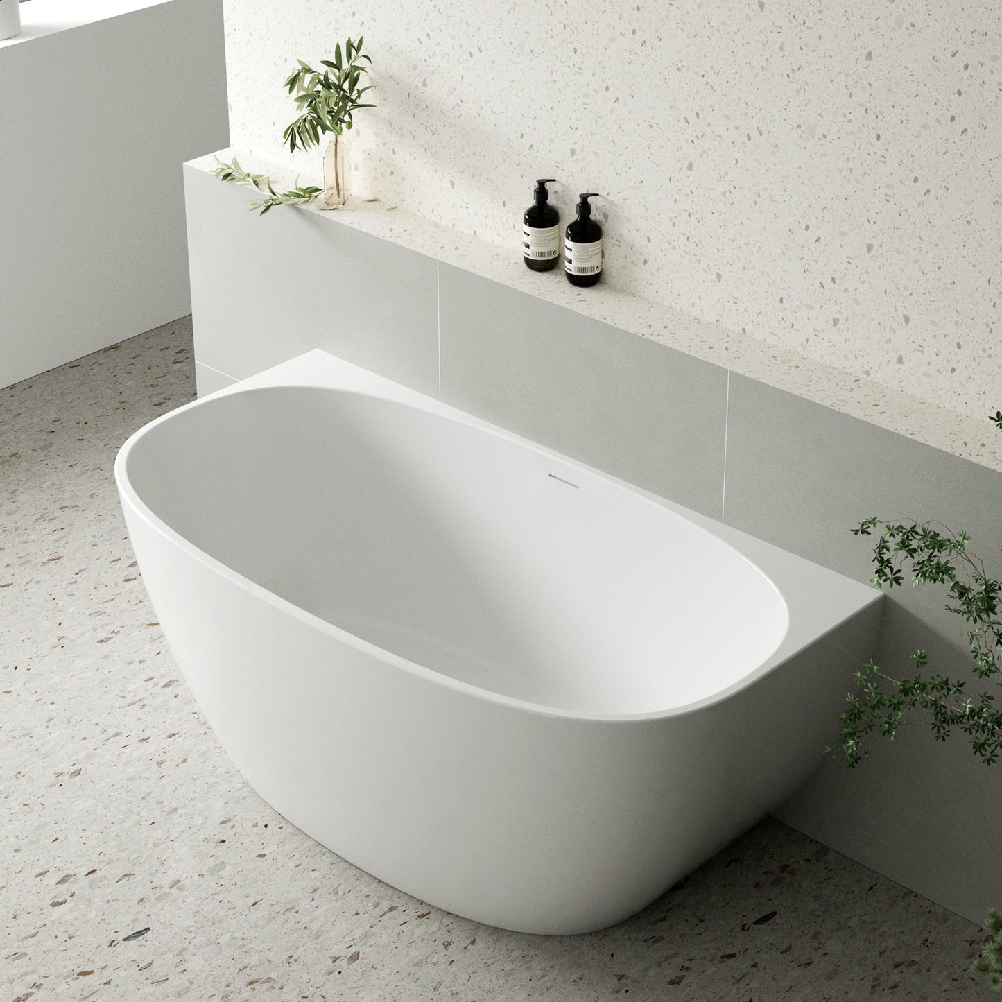 Byron Egg 1400mm Back to Wall Freestanding Bath, Gloss White