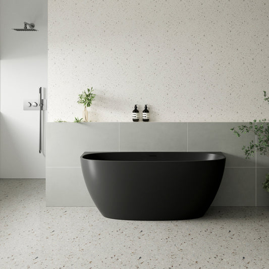 Byron Egg 1400mm Back to Wall Freestanding Bath, Matte Black