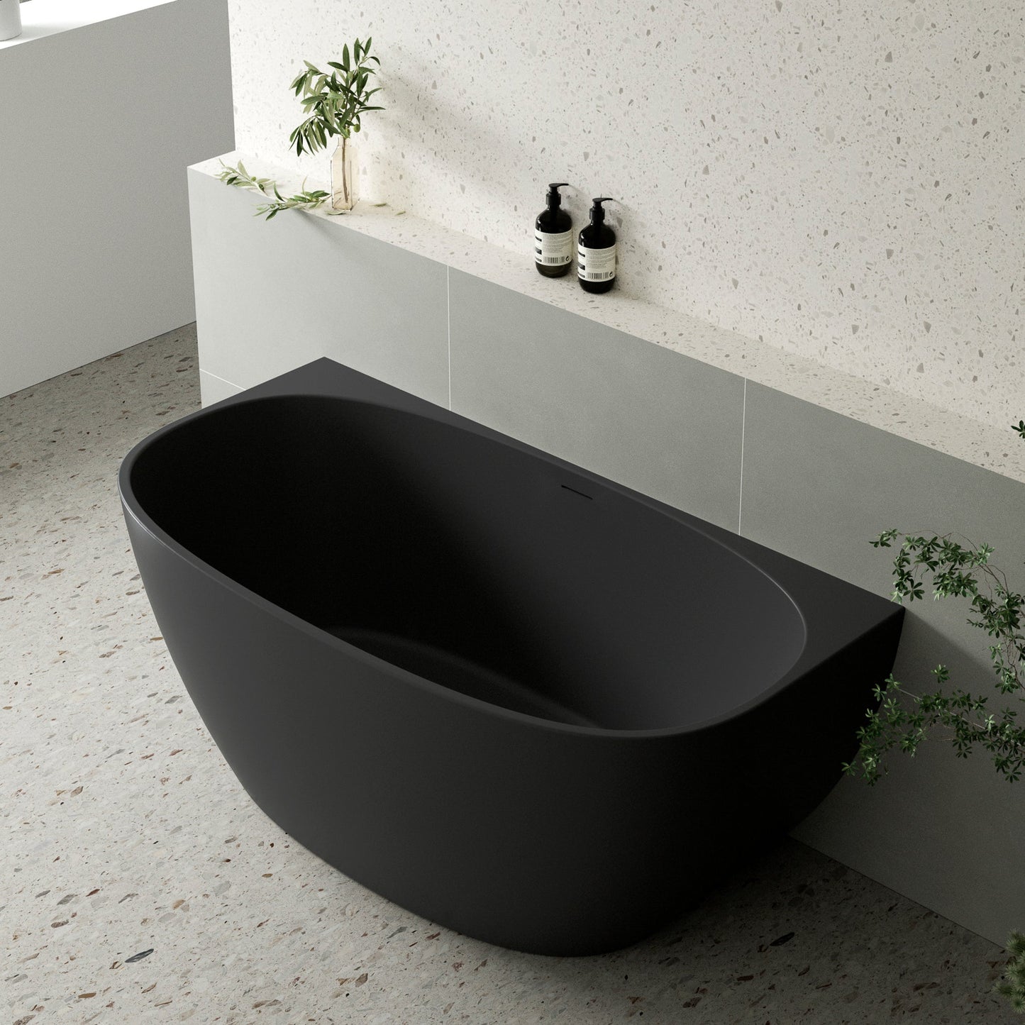 Byron Egg 1400mm Back to Wall Freestanding Bath, Matte Black