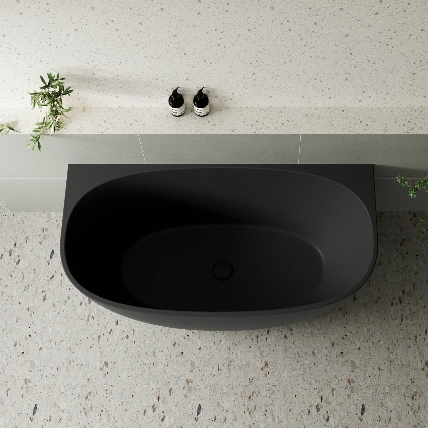 Byron Egg 1400mm Back to Wall Freestanding Bath, Matte Black