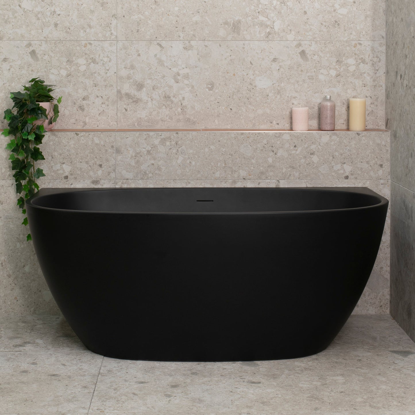 Byron Egg 1400mm Back to Wall Freestanding Bath, Matte Black
