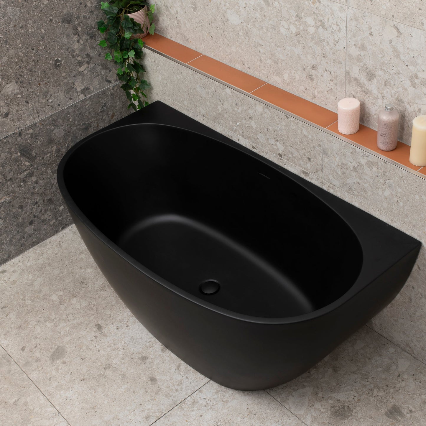 Byron Egg 1400mm Back to Wall Freestanding Bath, Matte Black