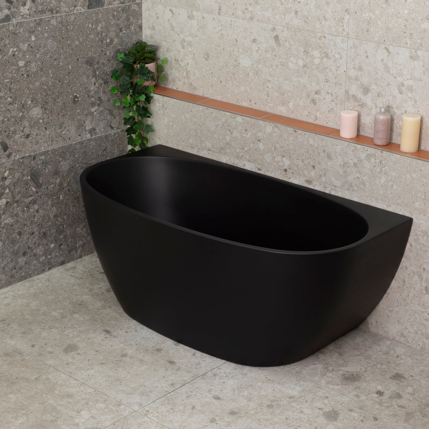 Byron Egg 1400mm Back to Wall Freestanding Bath, Matte Black