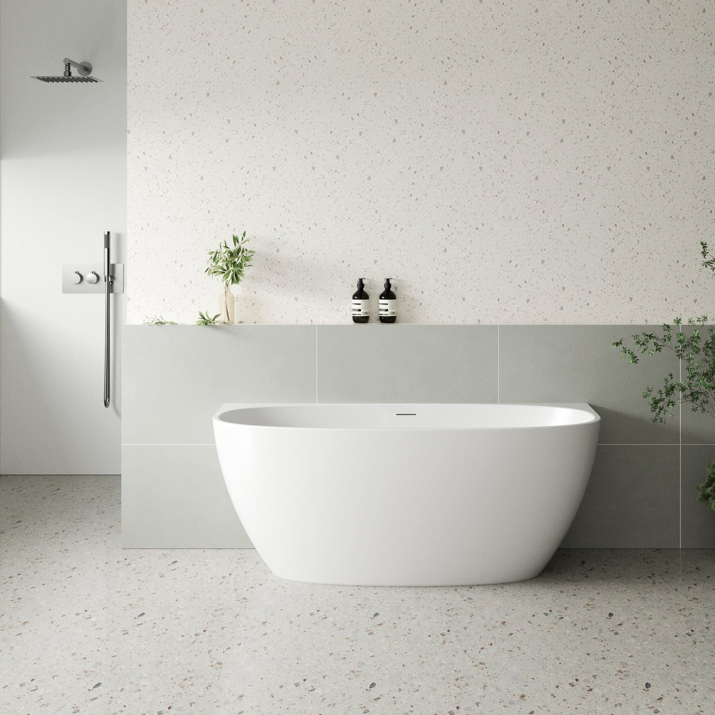 Byron Egg 1400mm Back to Wall Freestanding Bath, Matte White