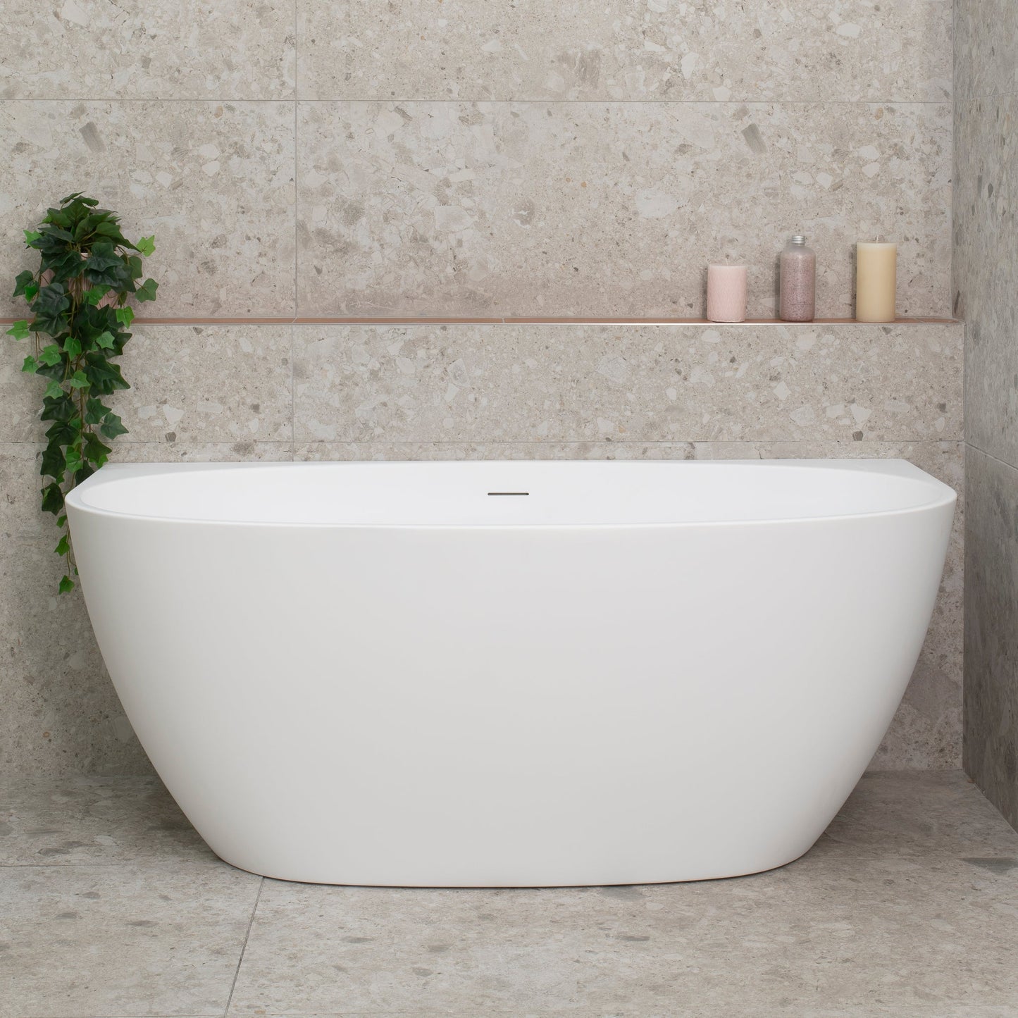 Byron Egg 1400mm Back to Wall Freestanding Bath, Matte White