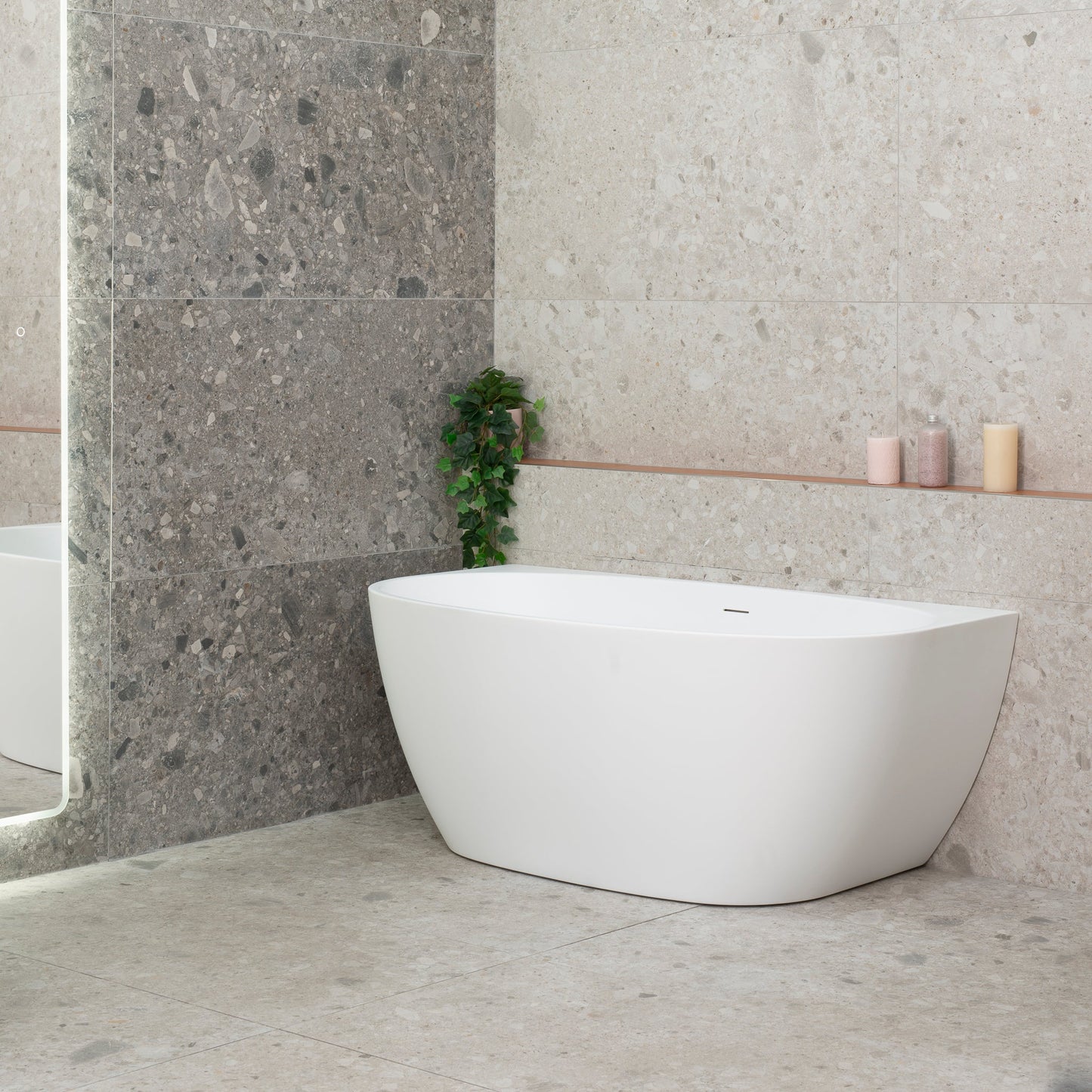 Byron Egg 1400mm Back to Wall Freestanding Bath, Matte White