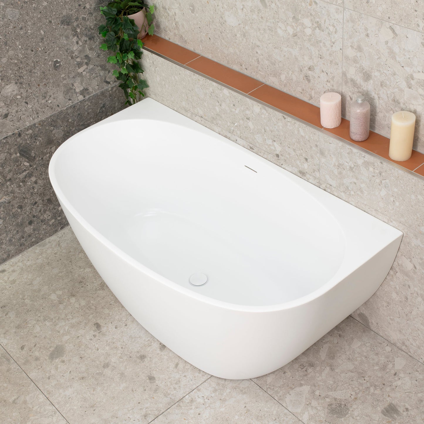 Byron Egg 1400mm Back to Wall Freestanding Bath, Matte White