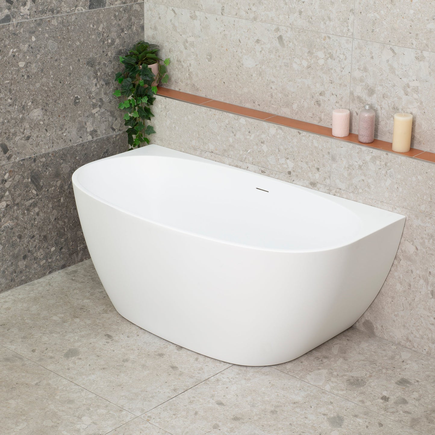 Byron Egg 1400mm Back to Wall Freestanding Bath, Matte White